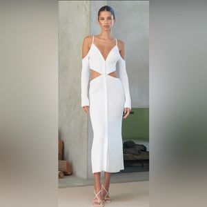 MISHA Collection Delta Long Sleeve MIDI Knit Dress US2 Ivory